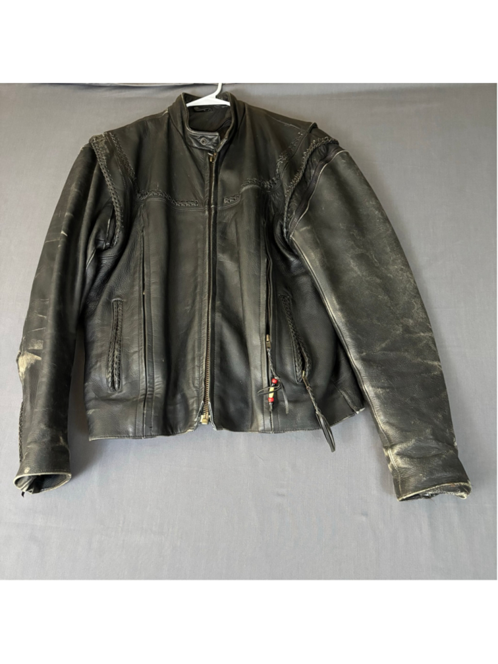 Vintage UNIK Black Leather Braided Motorcycle Jacket